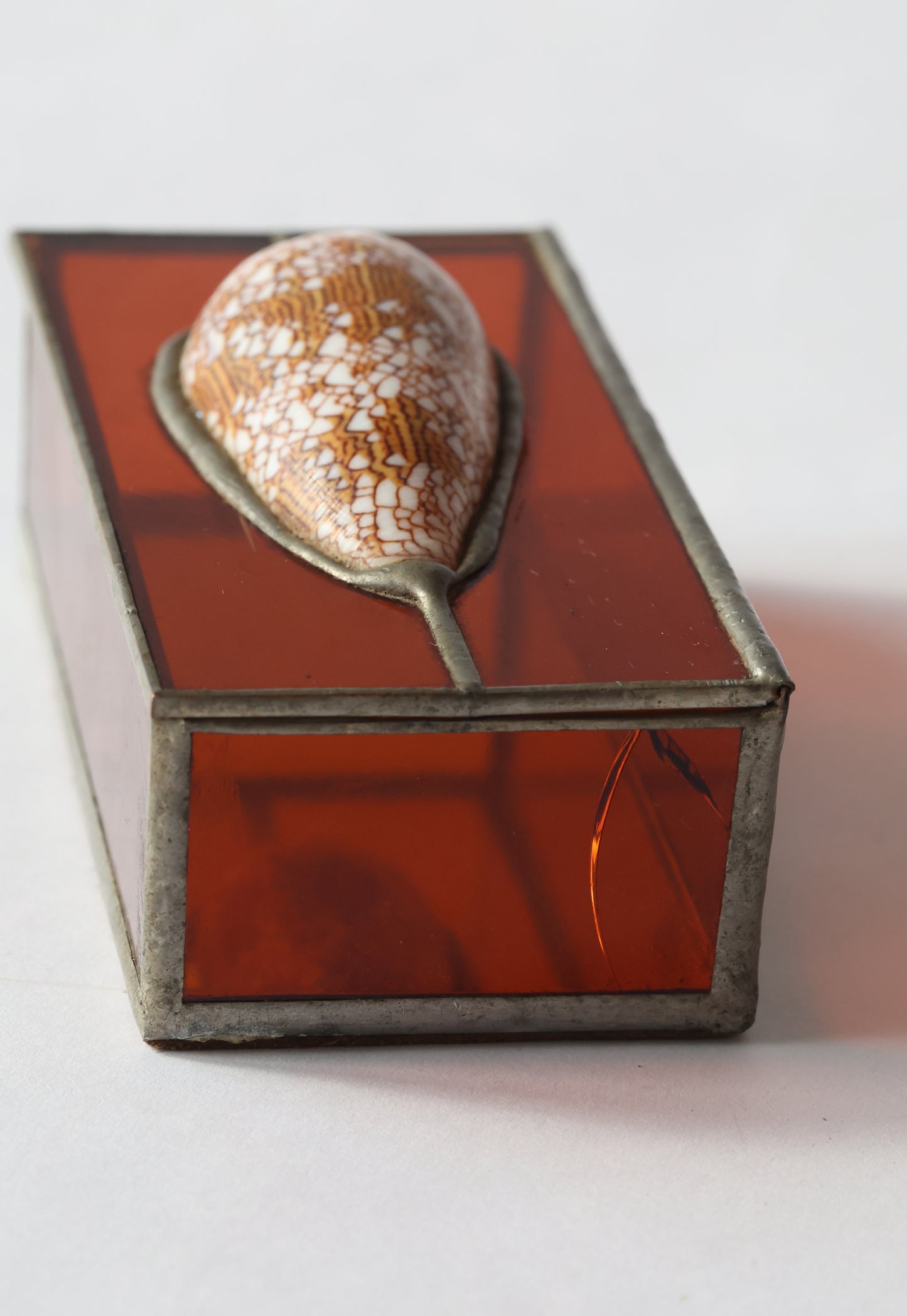 RARE 90s Textile Cone Shell Stained Glass Box