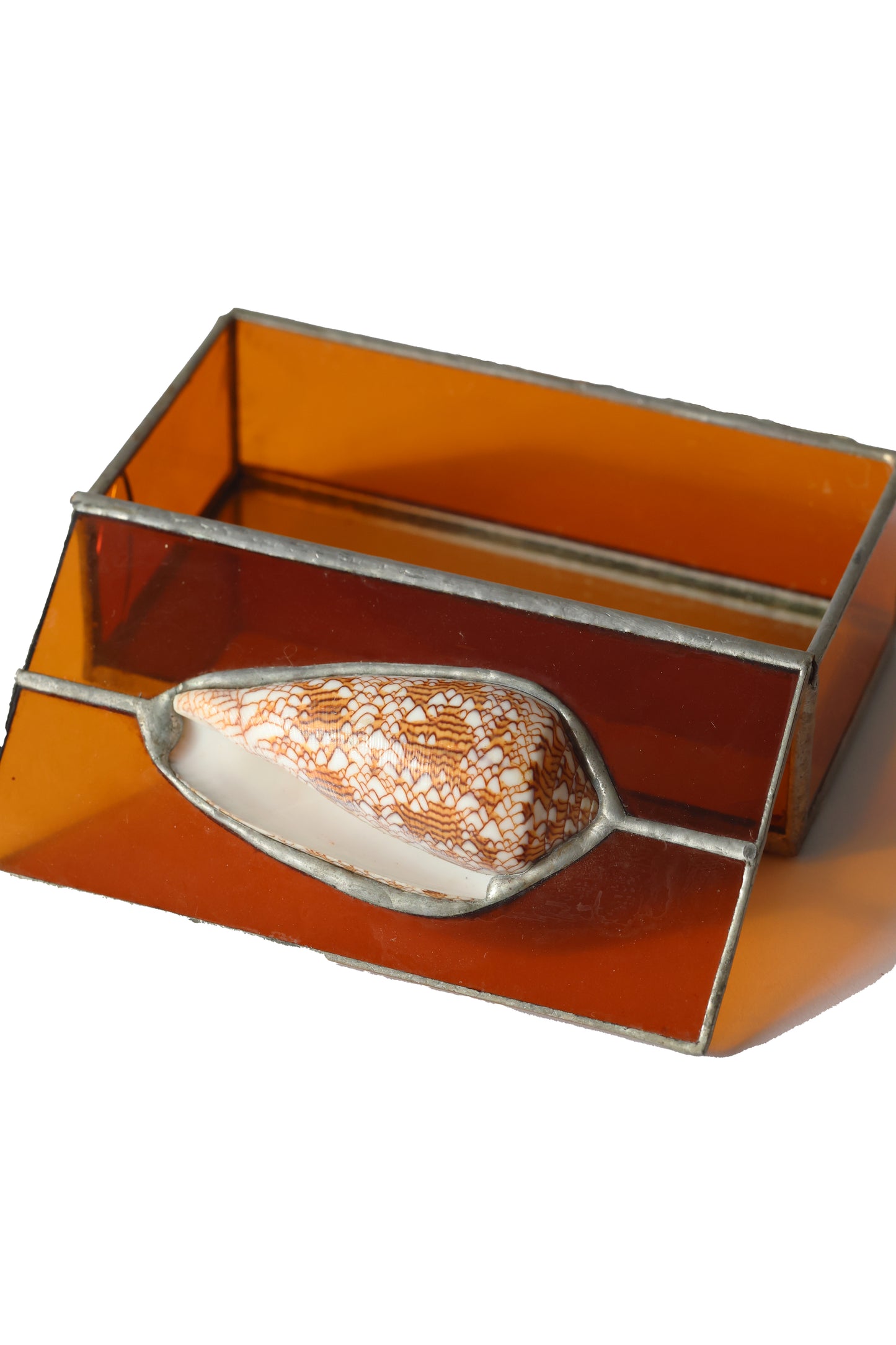 RARE 90s Textile Cone Shell Stained Glass Box