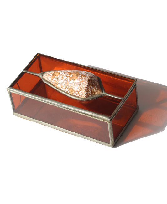 RARE 90s Textile Cone Shell Stained Glass Box