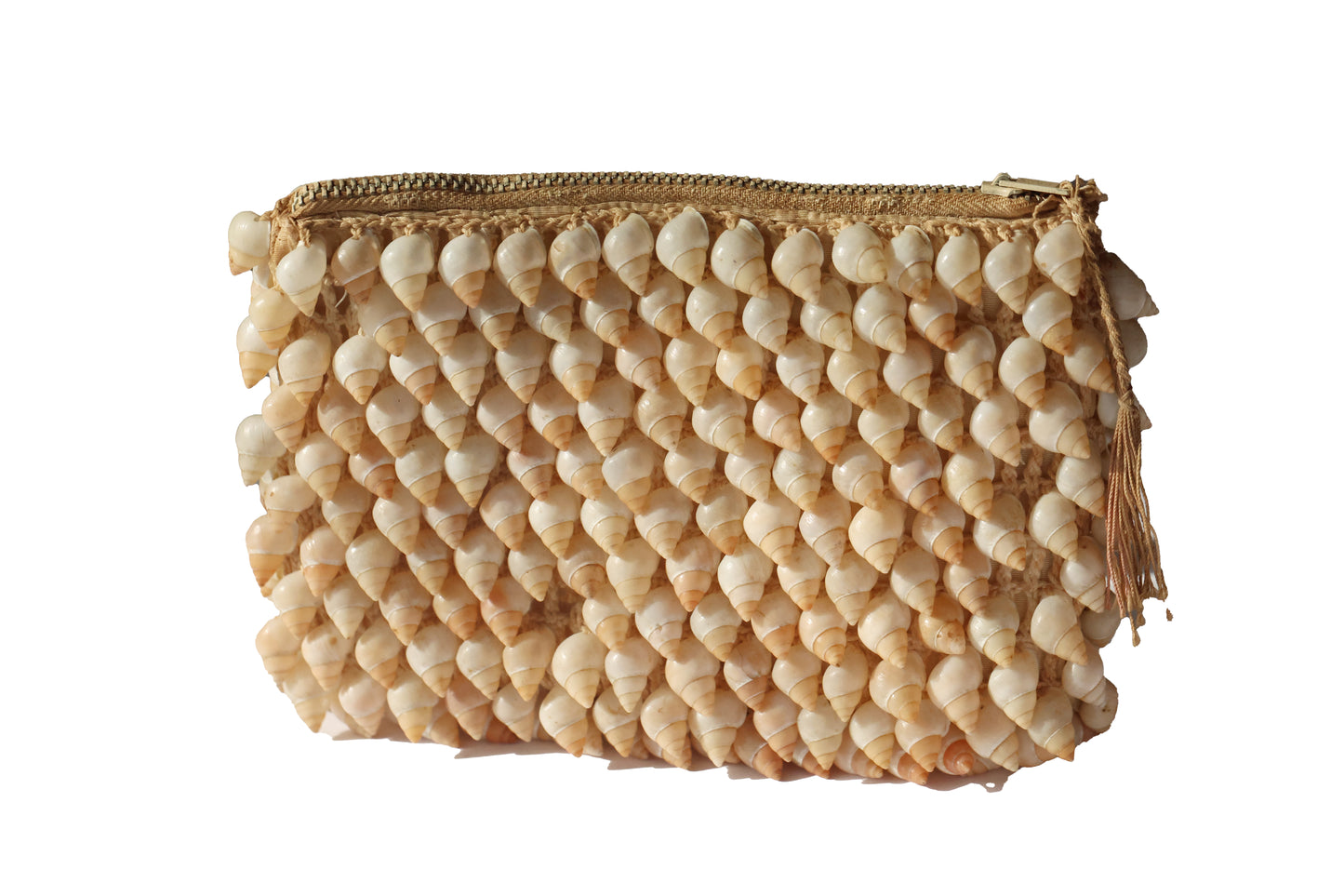 Vintage Crochet Clutch with Natural Cone Shell Appliqué