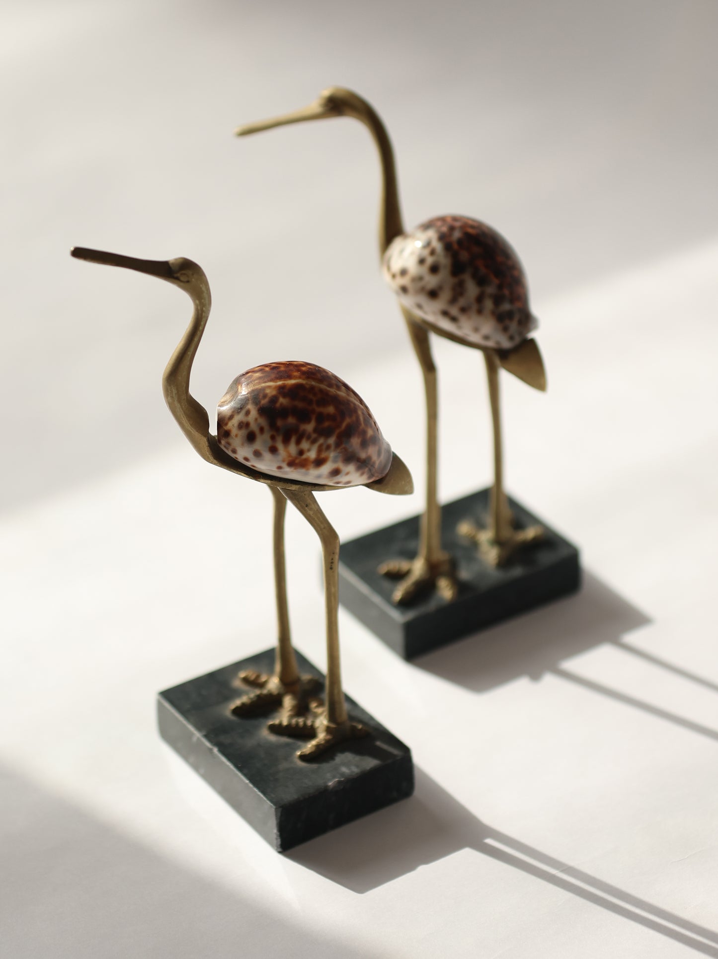 RARE Cowry Shell Brass Cranes