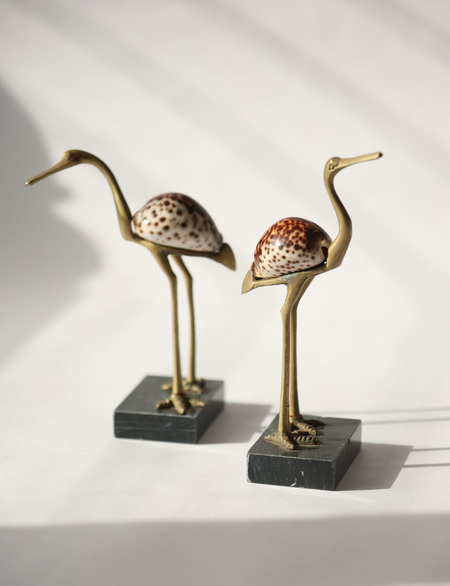 RARE Cowry Shell Brass Cranes