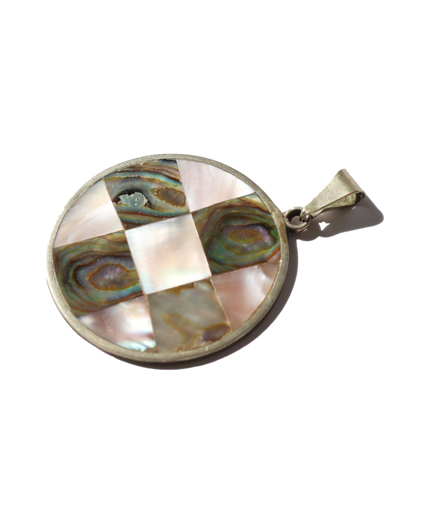 Vintage MOP Abalone Shell Checker Pendant
