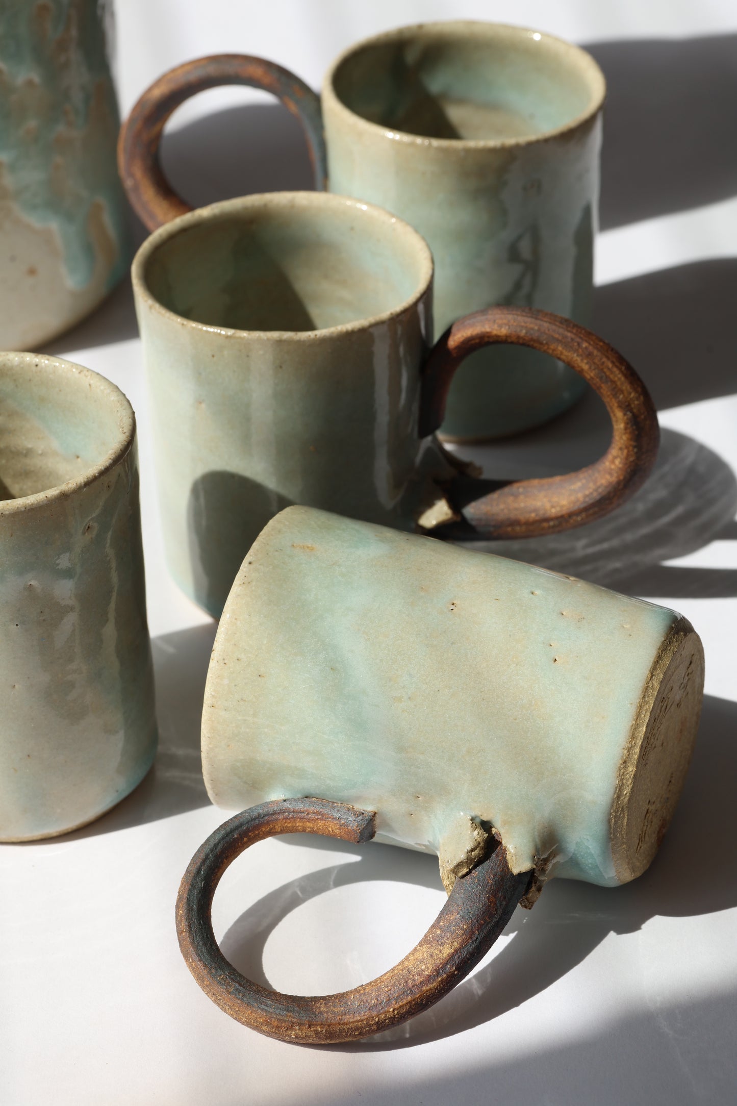 One of A Kind Brutalist Ceramic Pitcher and Cup Set