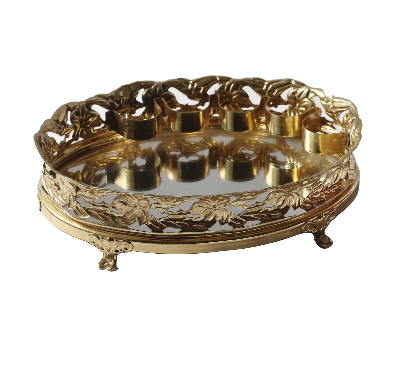 Vintage Gold Filigree Mirrored Vanity Tray with Lipstick Holders
