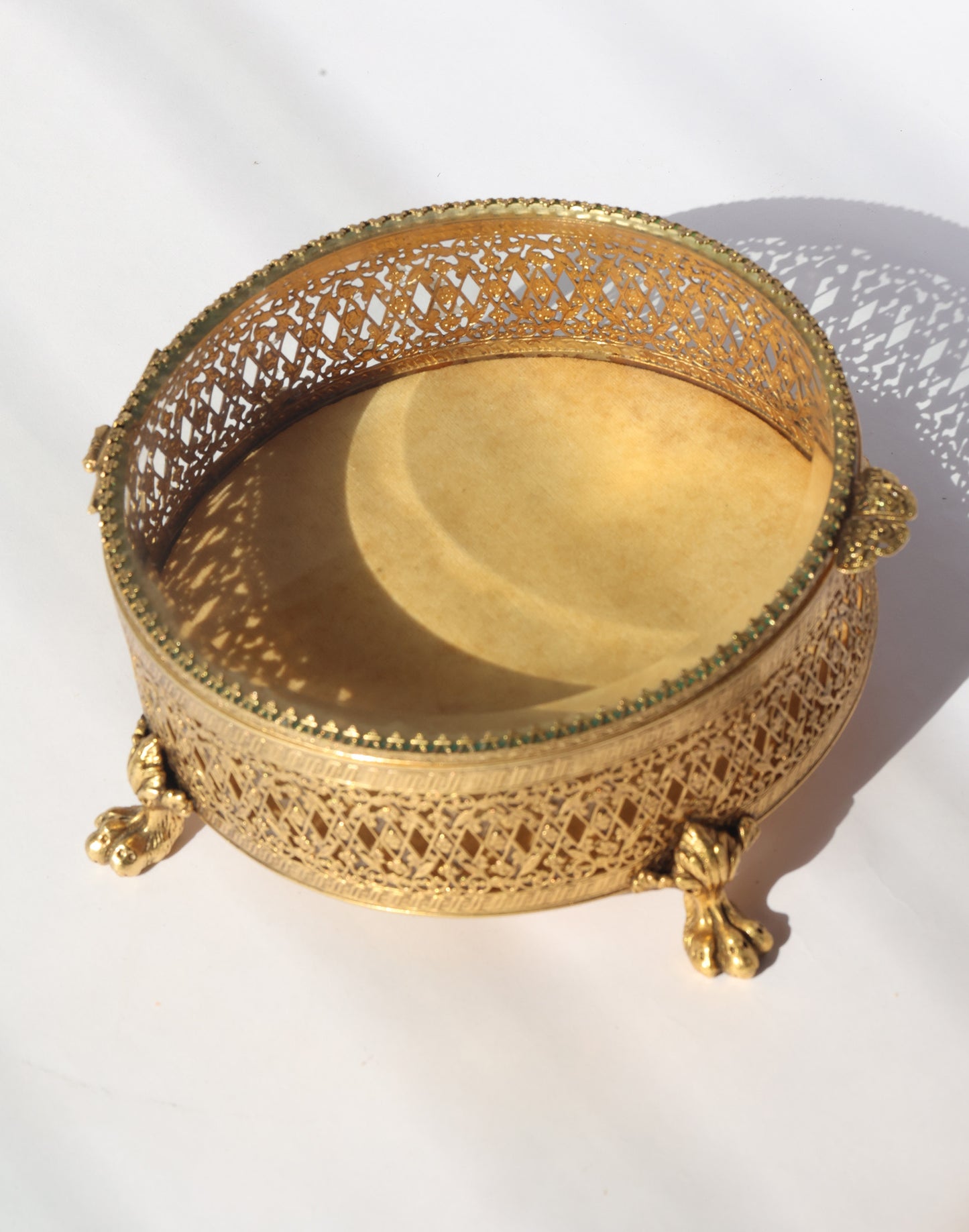 Antique French Ormolu Filigree Glass Basket Box