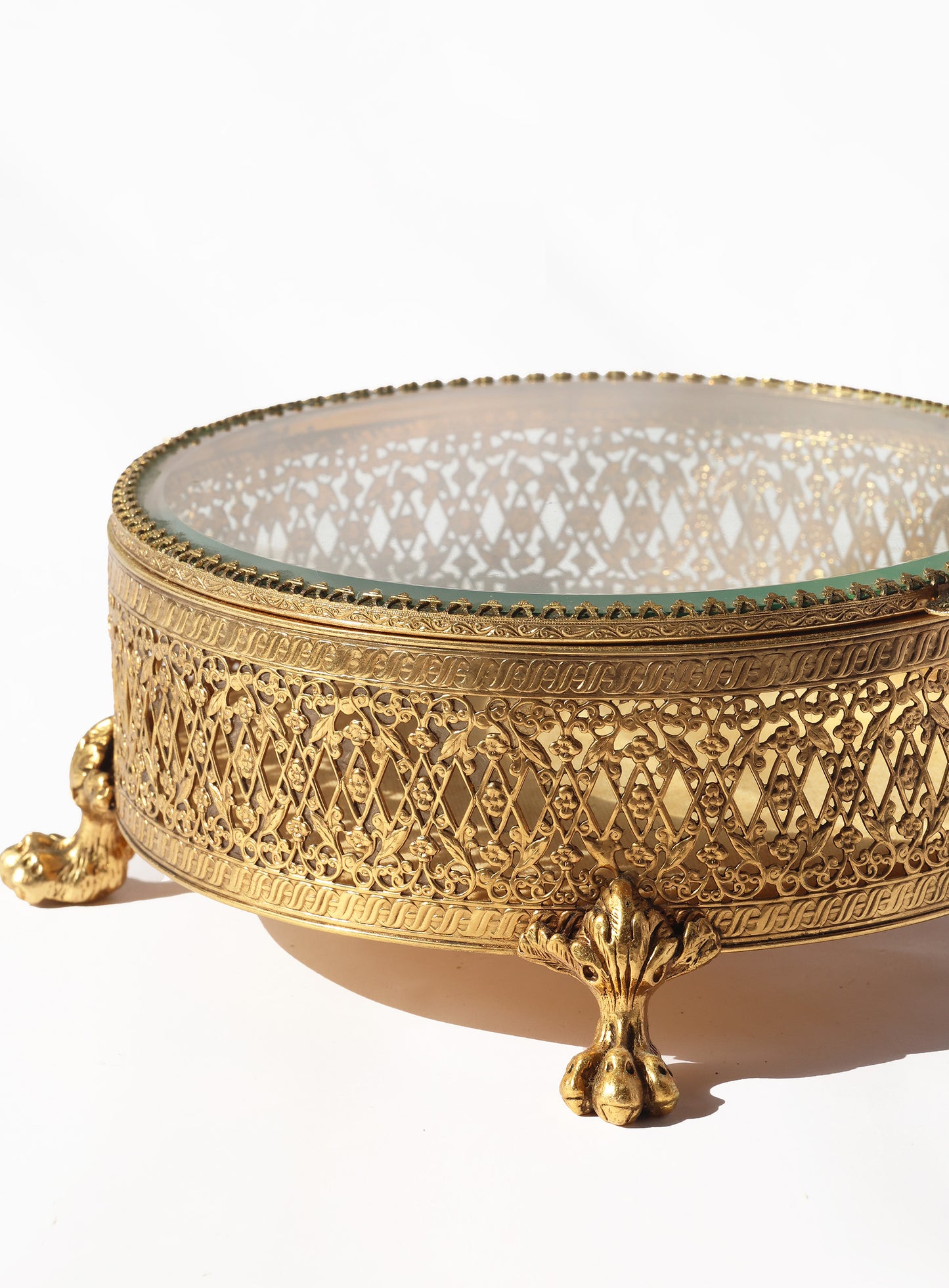 Antique French Ormolu Filigree Glass Basket Box