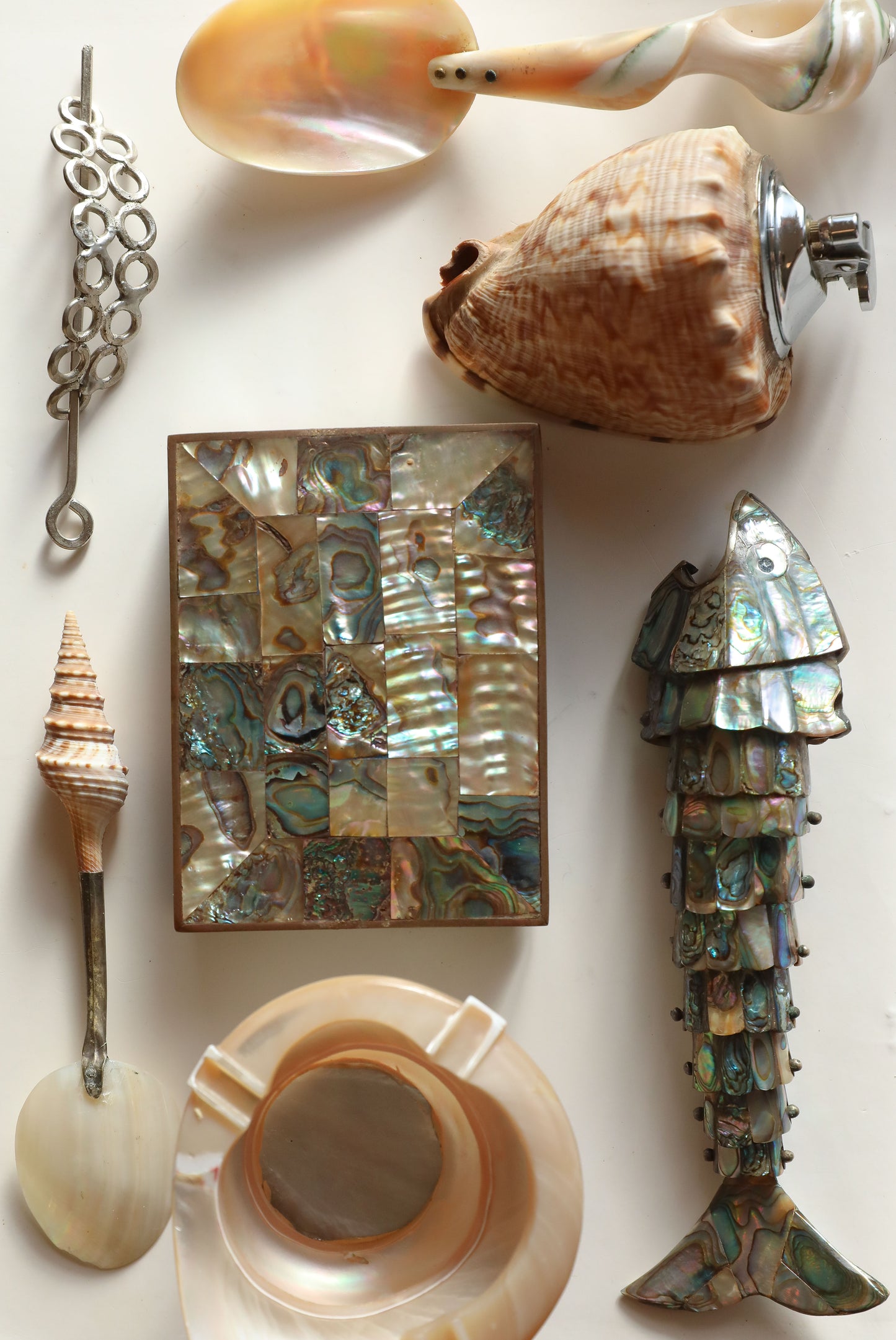 Vintage Articulating Abalone Shell Fish Bottle Opener