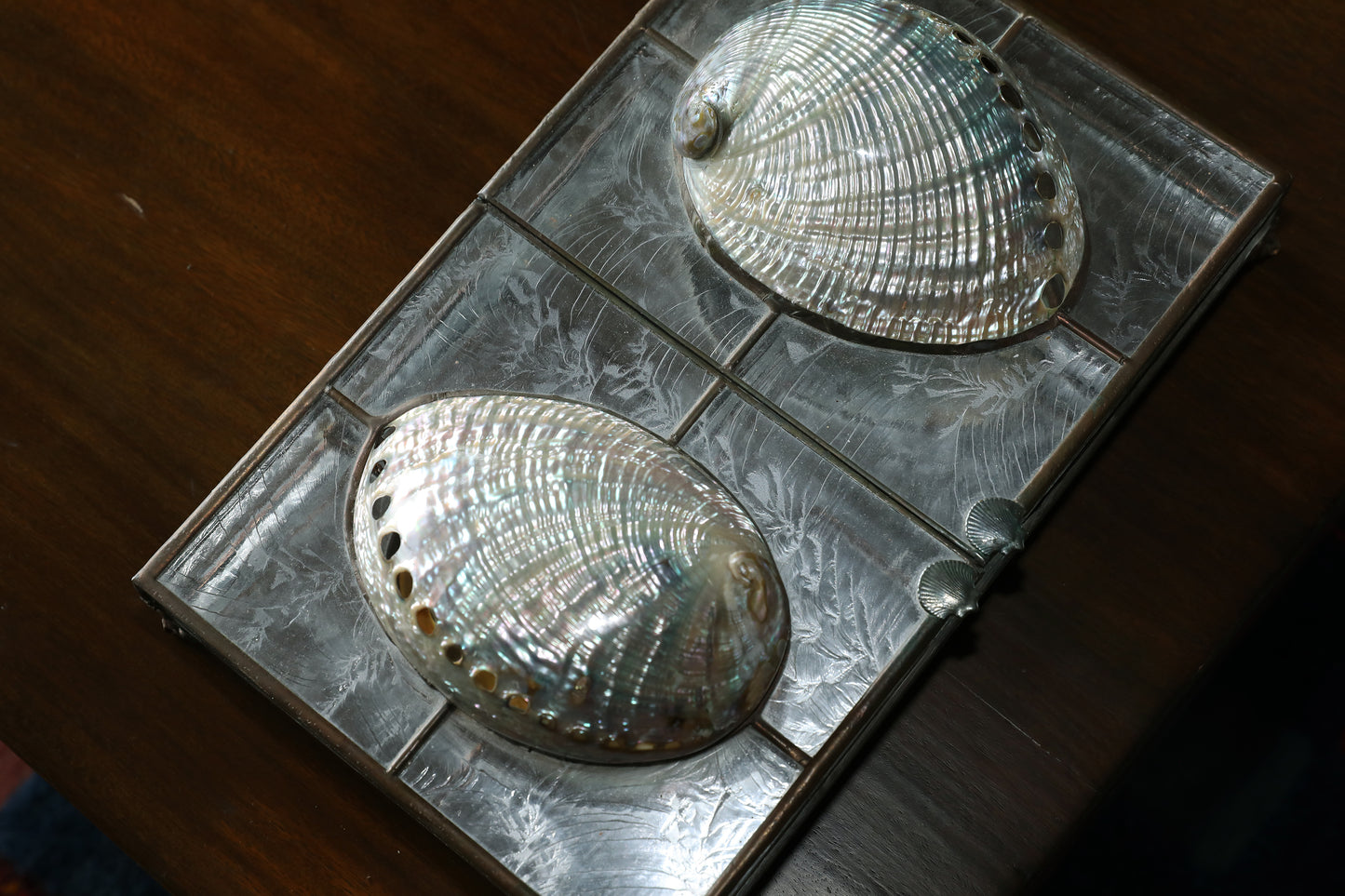 RARE Art Nouveau Abalone Shell Glass Stash Box