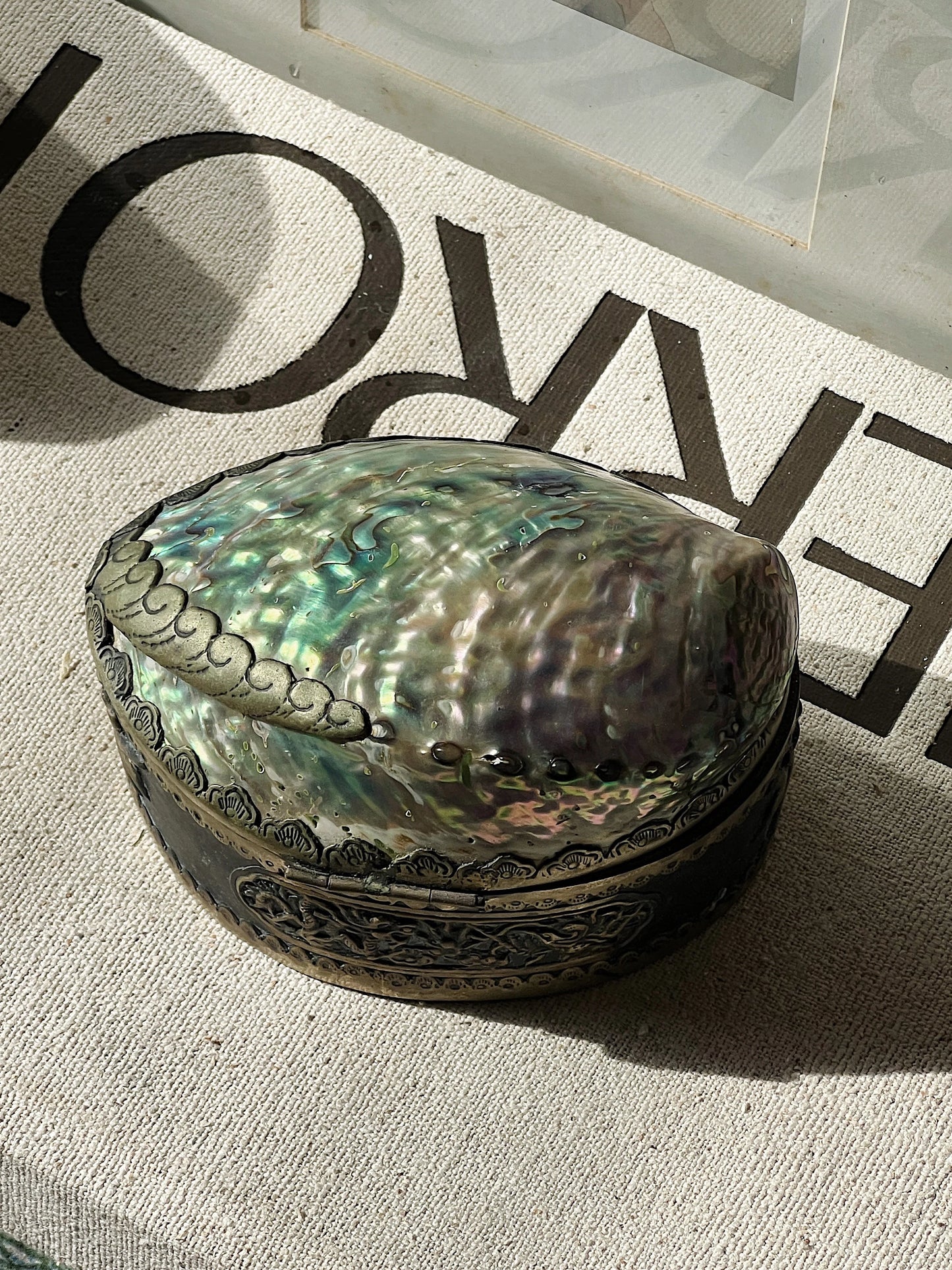 RARE Antique Abalone Shell Embellished Keepsake Holder