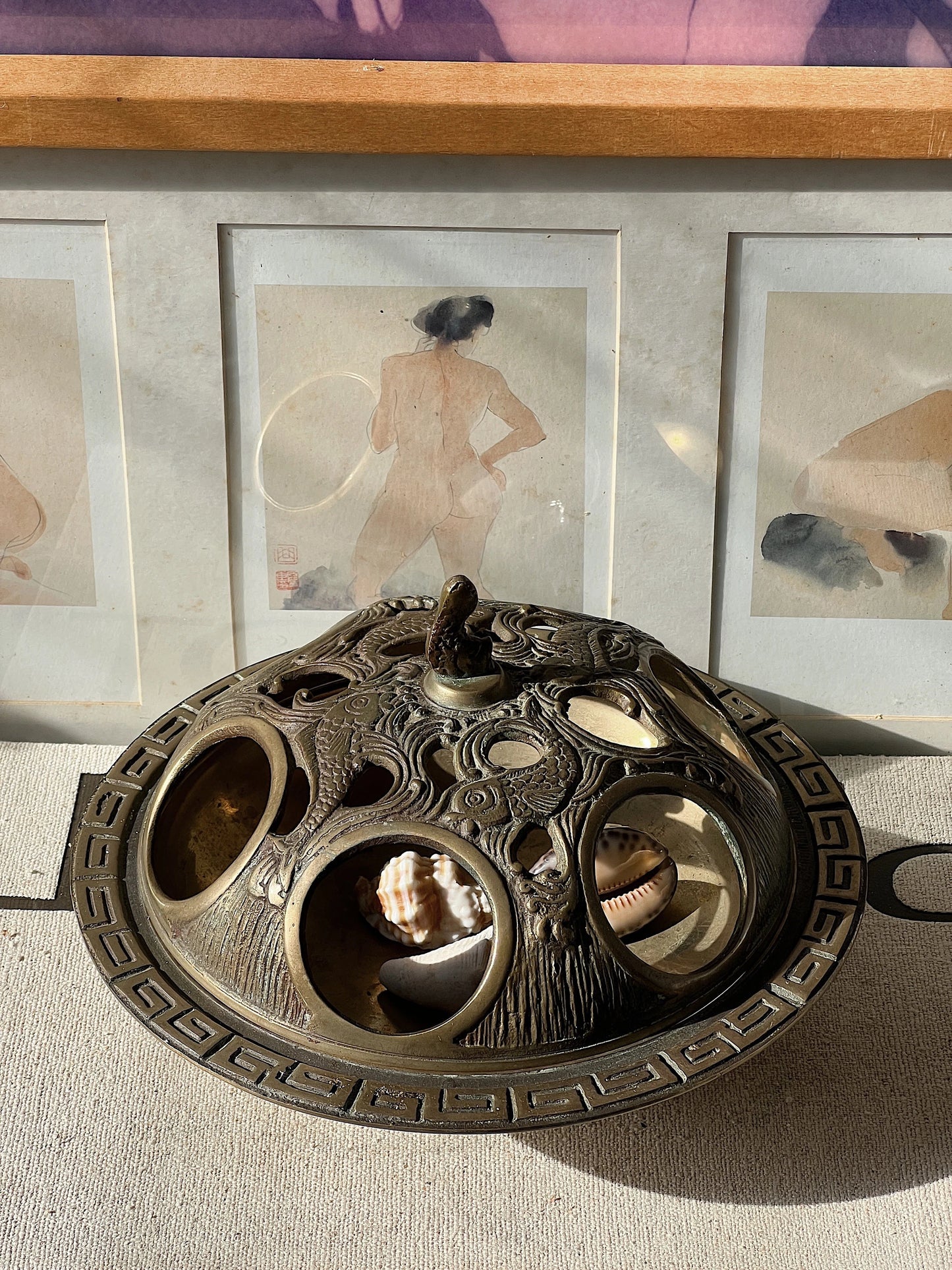 Antique Brass Fish Etched Lidded License Holder