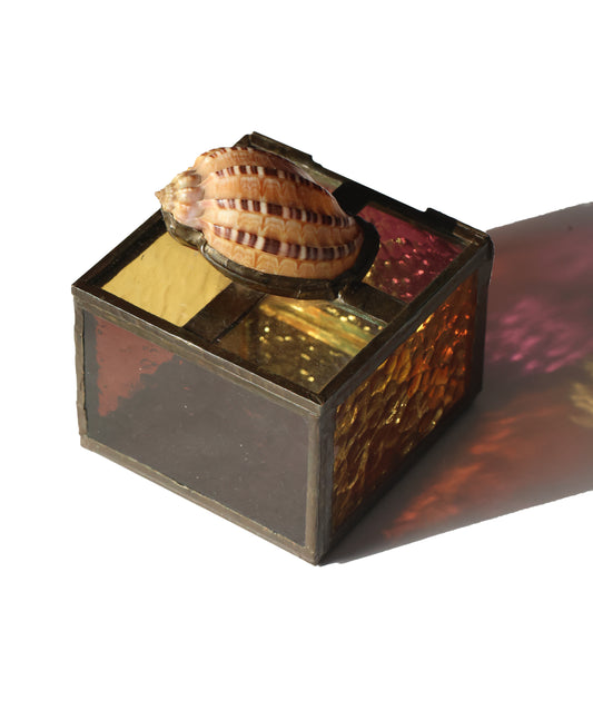 RARE 1980s Harp Shell Stained Glass Box
