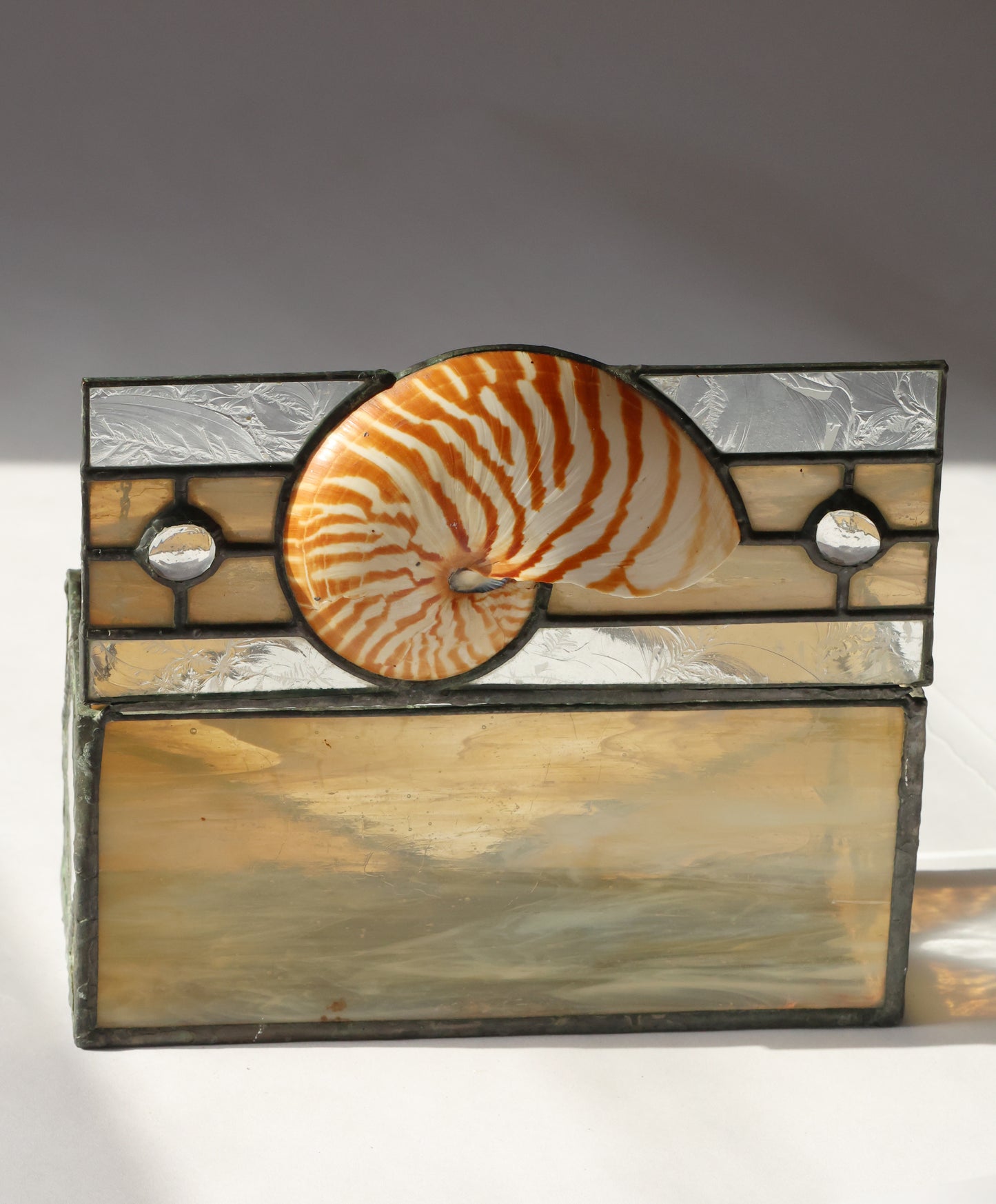 RARE 1996 Nautilus Shell Stained Glass Box