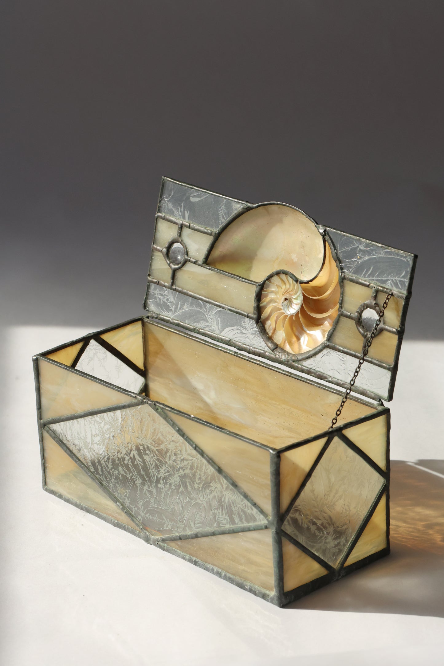 RARE 1996 Nautilus Shell Stained Glass Box