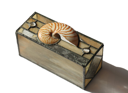 RARE 1996 Nautilus Shell Stained Glass Box