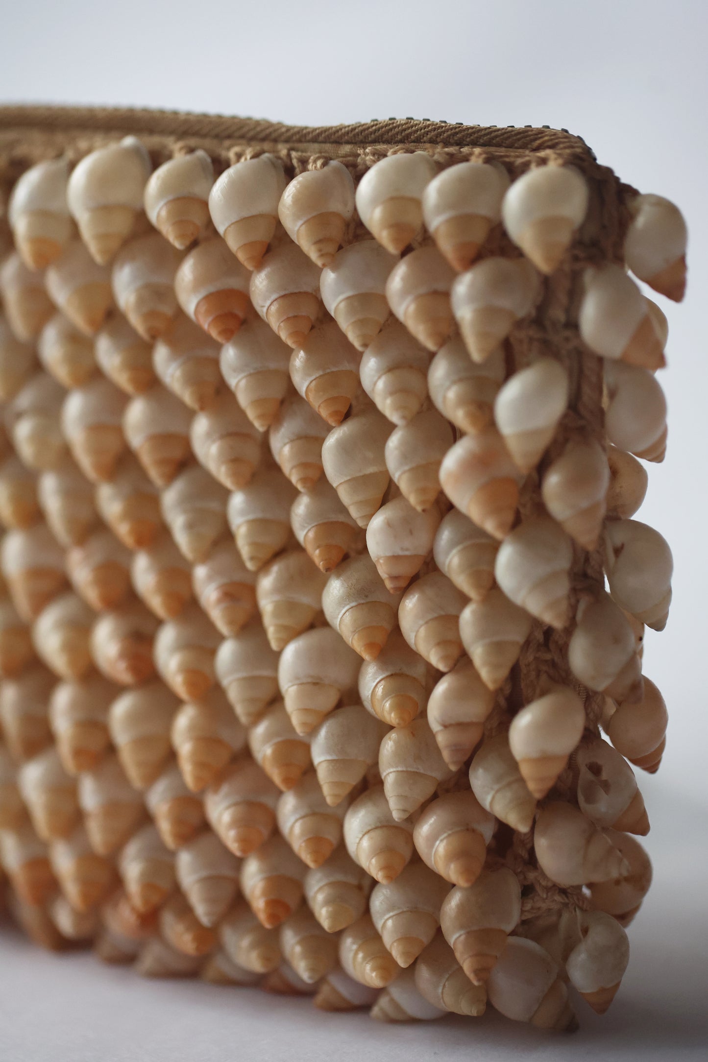 Vintage Crochet Clutch with Natural Cone Shell Appliqué