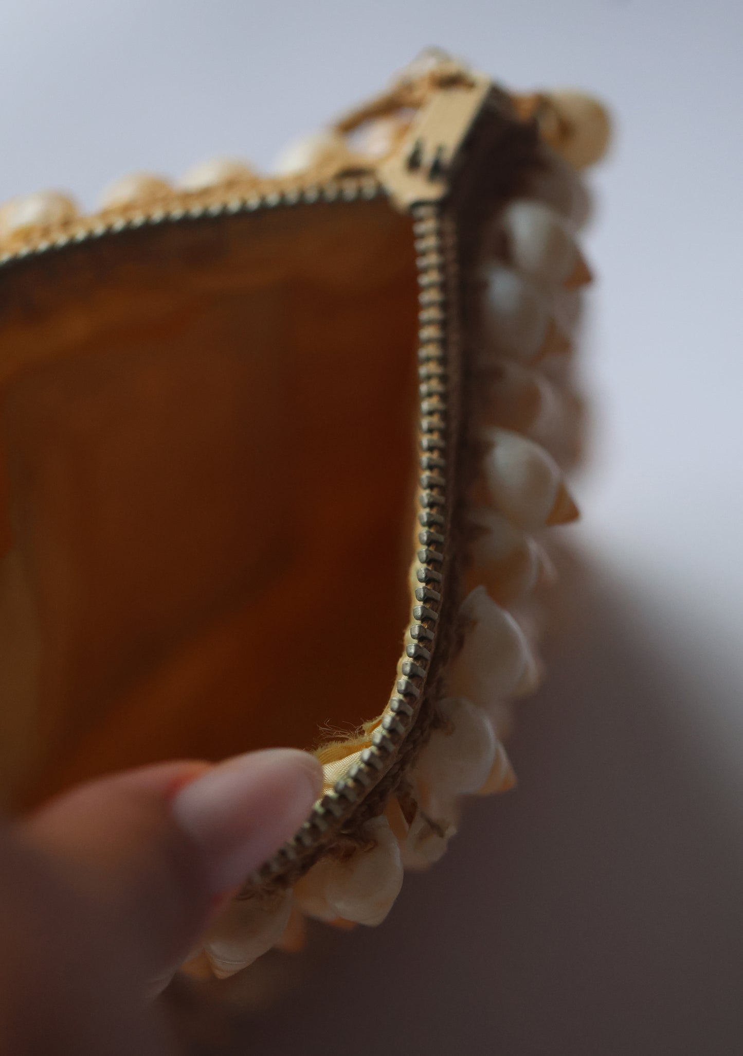 Vintage Crochet Clutch with Natural Cone Shell Appliqué