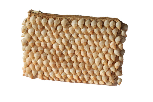 Vintage Crochet Clutch with Natural Cone Shell Appliqué