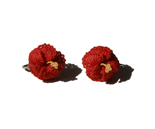 RARE Vintage Crochet Hibiscus Clip On Earrings