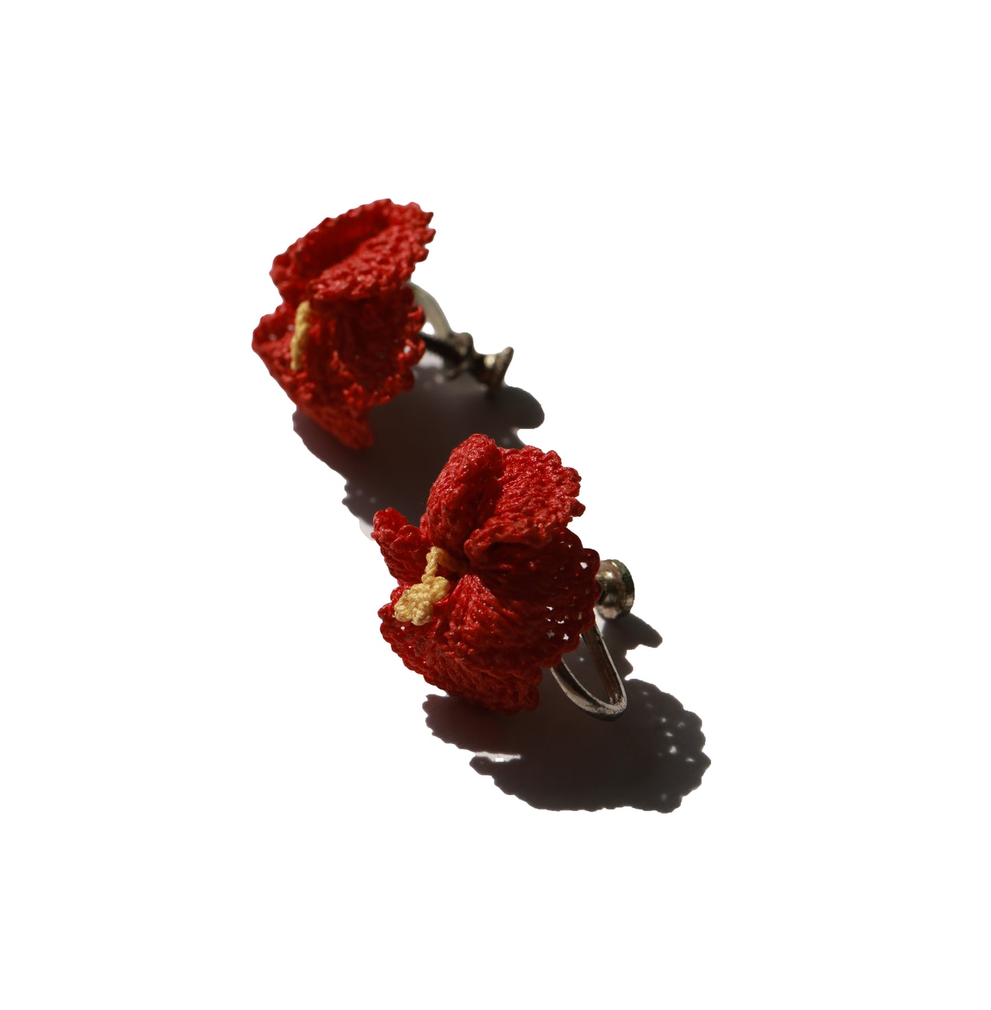 RARE Vintage Crochet Hibiscus Clip On Earrings