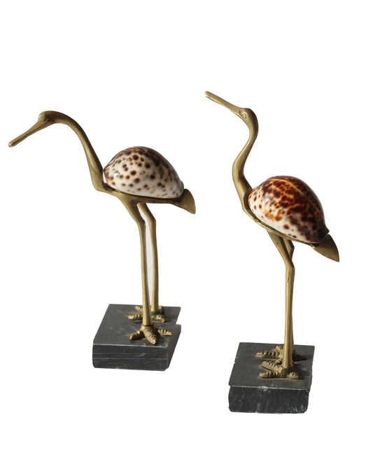 RARE Cowry Shell Brass Cranes