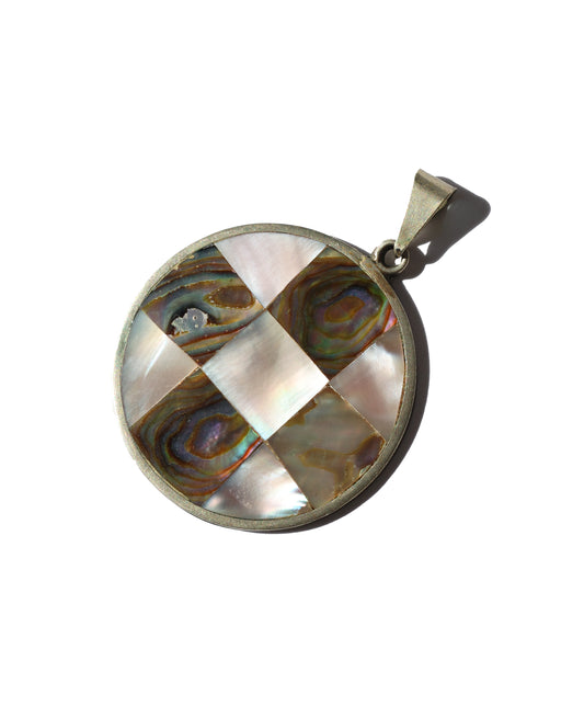 Vintage MOP Abalone Shell Checker Pendant