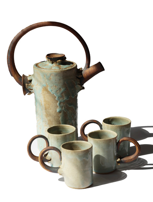One of A Kind Brutalist Ceramic Pitcher and Cup Set