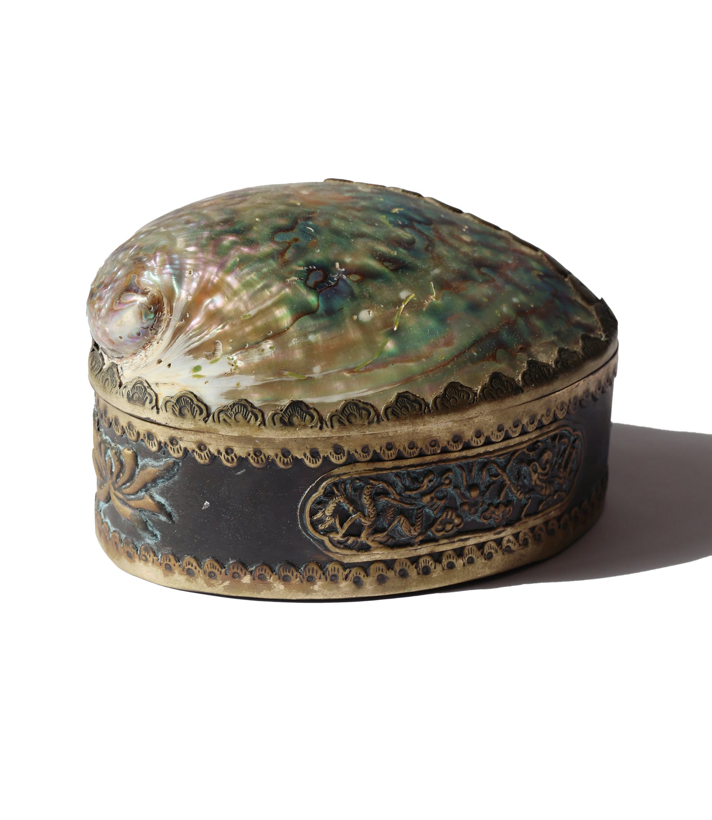 RARE Antique Abalone Shell Embellished Keepsake Holder