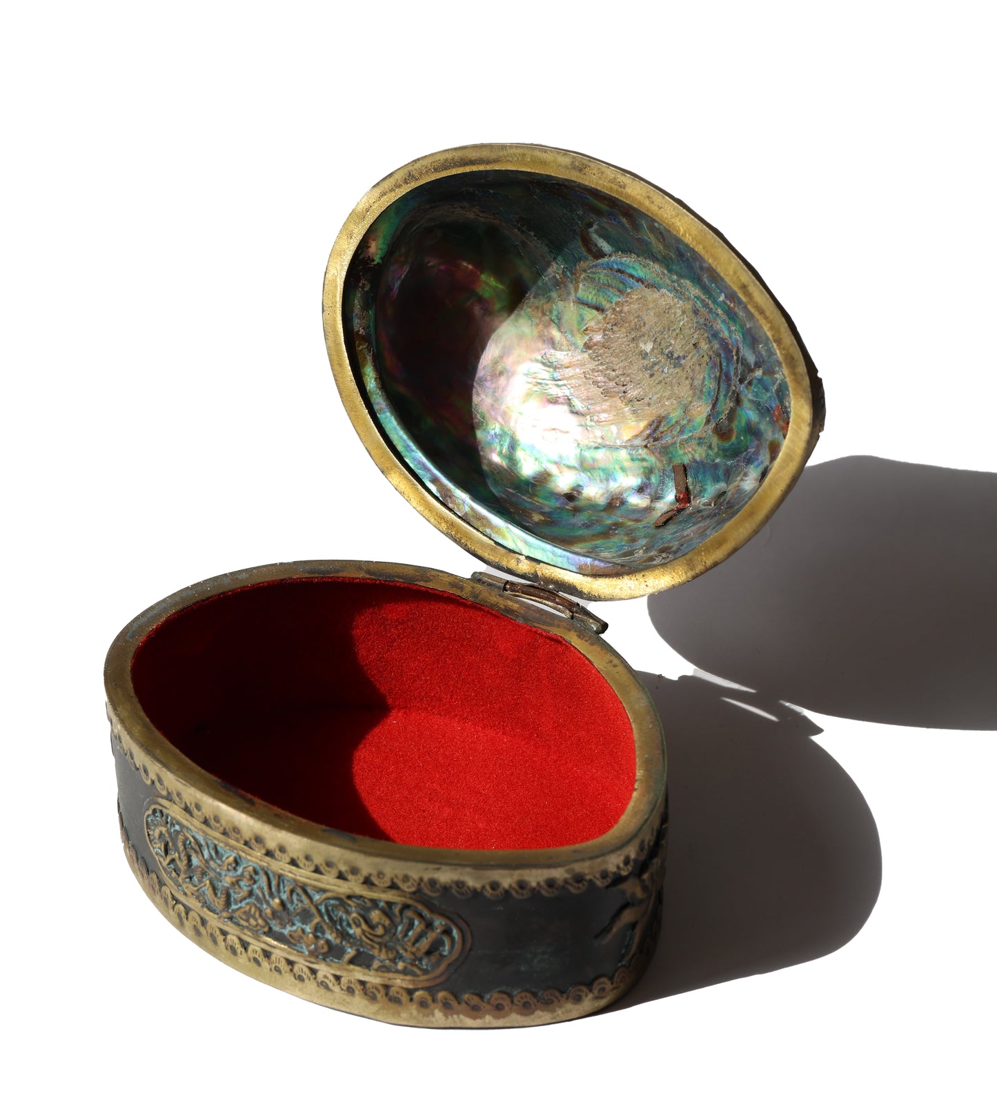 RARE Antique Abalone Shell Embellished Keepsake Holder