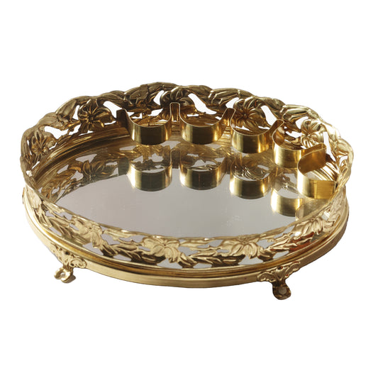 Vintage Gold Filigree Mirrored Vanity Tray with Lipstick Holders