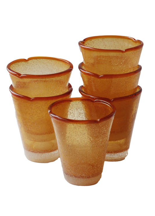 VIntage Amici Art Glass Amber Bubbles Set of 6