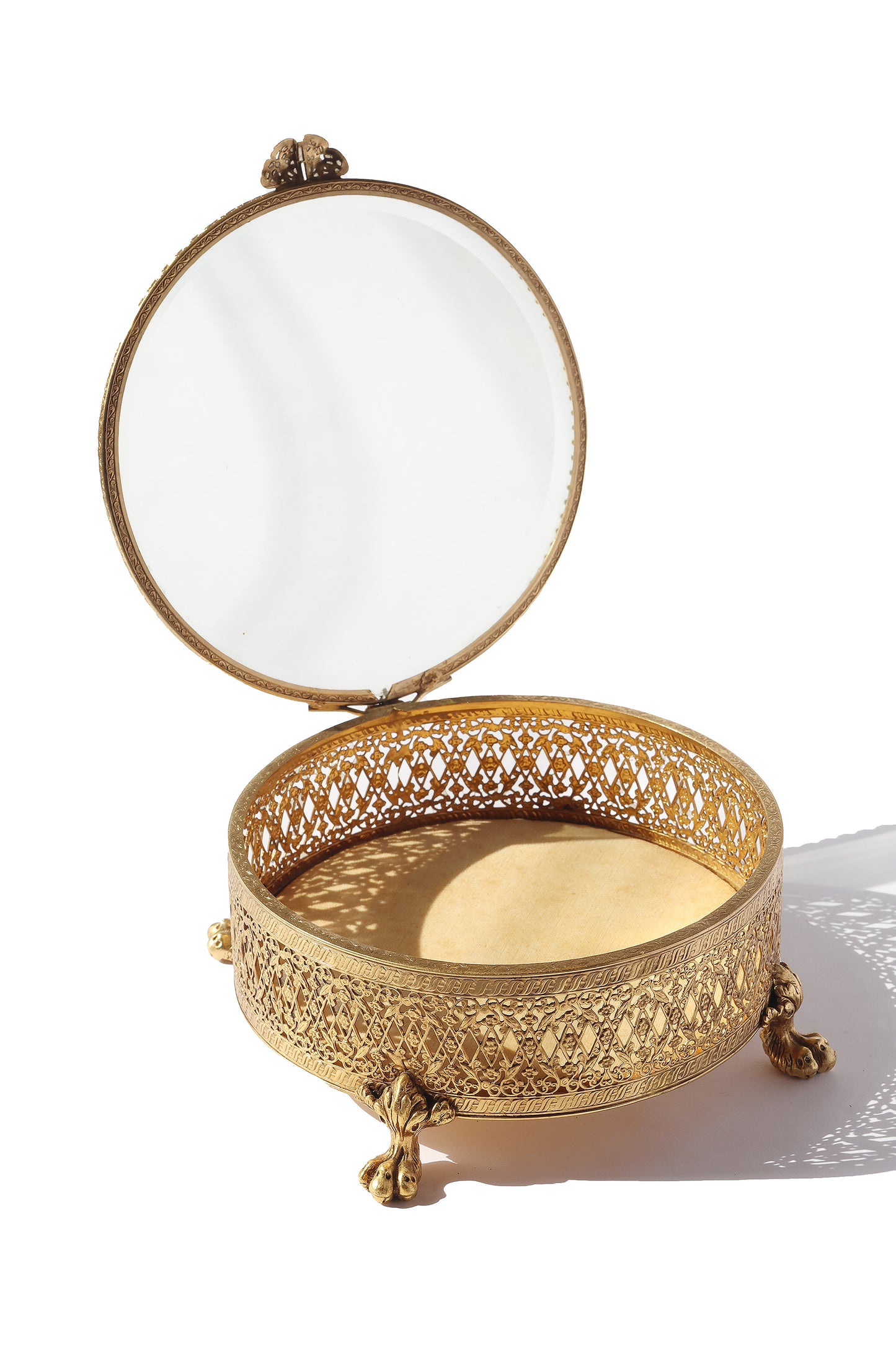 Antique French Ormolu Filigree Glass Basket Box