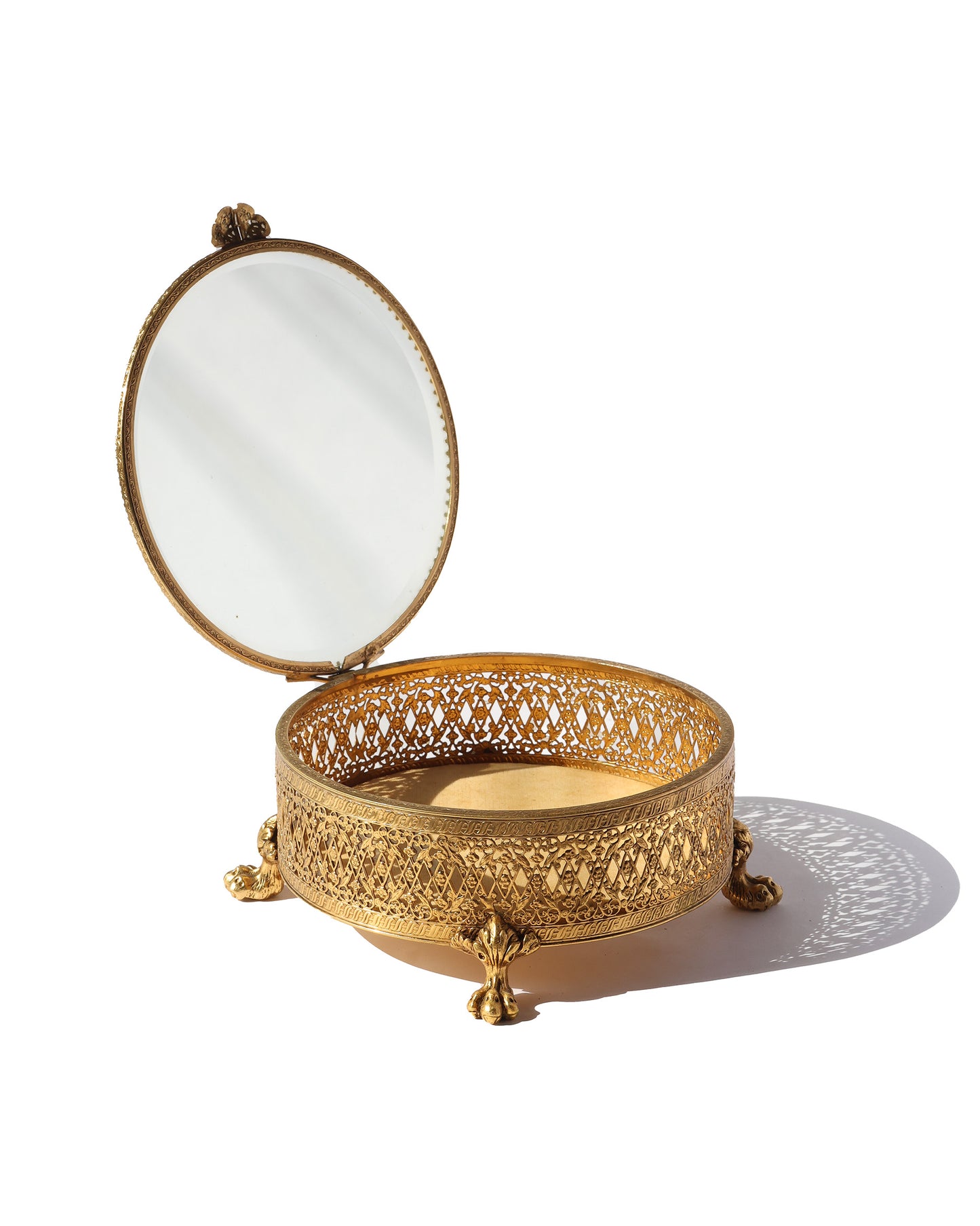 Antique French Ormolu Filigree Glass Basket Box