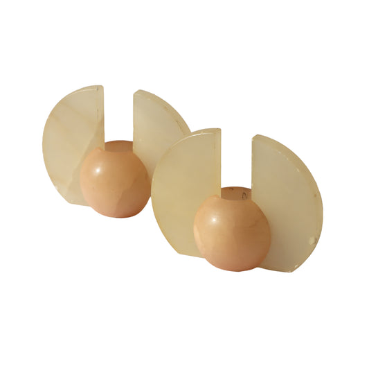 Art Deco Onyx Stone Candle Stick Holders