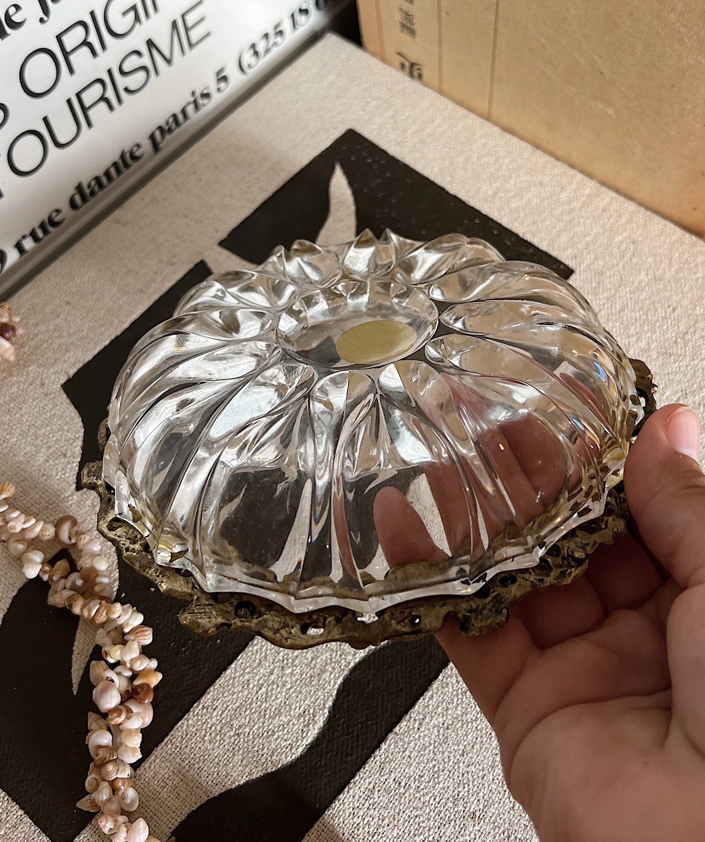 Antique Filigree Crystal Glass Dish